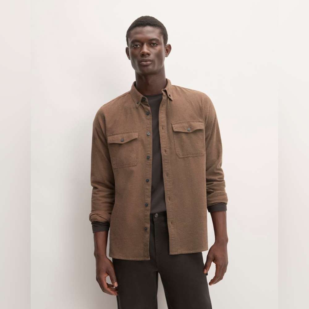 Everlane Brushed Flannel Shirt organic cotton Heathered Cocoa Brown S